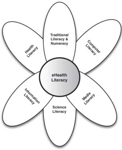 תרשים 1: מודל השושנה של אוריינות בריאות מקוונת (eHealth literacy, Lily model) [29].